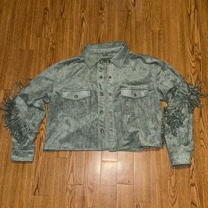 FREE PEOPLE BLANK NYC FAUX SUEDE FRINGE JACKET SIZE LARGE